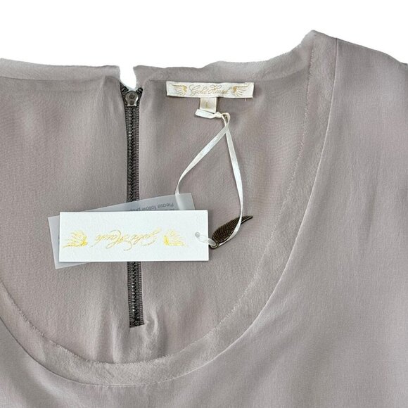 NWT Gold Hawk Tunic Top Sz.L Tan Taupe 100% Silk Chiffon Scoop Neck Long Sleeve - Picture 5 of 11